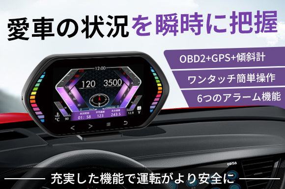簡単取り付け!OBD2+GPS+傾斜計3in1スマートメーター